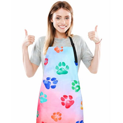 Dog Grooming Waterproof Apron with 2 Pockets, Cute Animals Puppy Dog Pets Apron - style: Watercolor Dog Paw