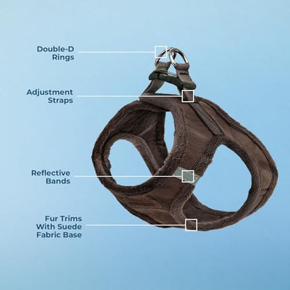 Best Pet Supplies - All Weather Plush, Reflective, No Pull Harness for Small, Medium Dogs, Cats - Secure with Hook & Loop Fastener, Buckle, Double D-Rings - Chocolate Suede, S - color: Chocolate Suede, size: S