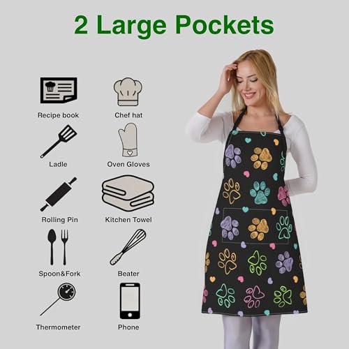 Dog or Paw Apron - 33" x 28" Large with 26" Waist Ties, Lightweight, with 2 Pockets for Your Cooking Essentials - style: Dog Animal Paws