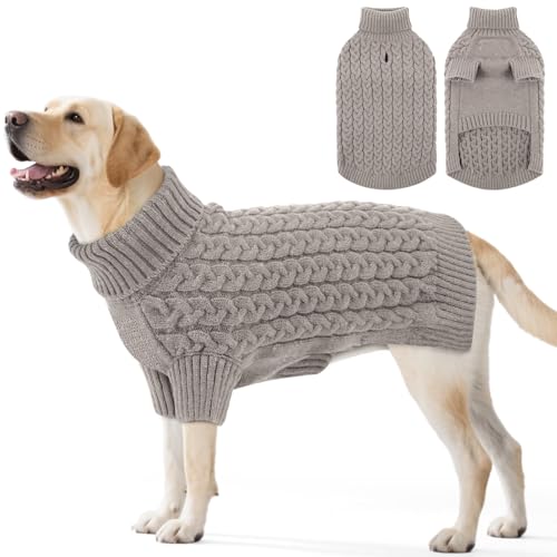 SAWMONG Dog Sweater, Dog Sweaters for Large Dogs Girls Boys, Pullover Turtleneck Knitted Doggy Sweatshirt, Cold Weather Pet Clothes（Grey, X-Large - color: Grey, size: X-Large
