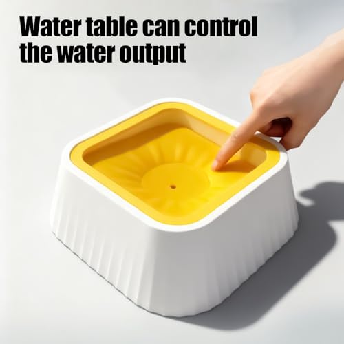 Spill Proof Dog Water Bowl 37oz, Large Capacity No Drip Pet Dispenser with Non-Slip Base, Slow Water Bowl for Dogs Puppies Indoor Outdoor Use, 22x22x8cm - color: Yellow