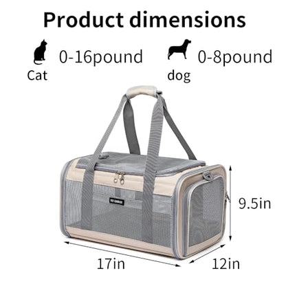 Airline Approved Pet Carrier for Cats and Small Dogs, Breathable and Collapsible Design, Portable Travel Bag for Bearded Dragon, Puppies Animal Hangbag, Rabbit Cage Cage (Khaki, Small) - color: khaki