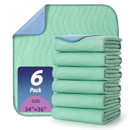 Pee Pads for Adults, Kids and Pets, Cotton-Like Surface, Machine Washable, 100% Leak Prevention with Waterproof TPU Layer (6 Pack, 34*36 inch) - size: 6 pack, 34*36 inch