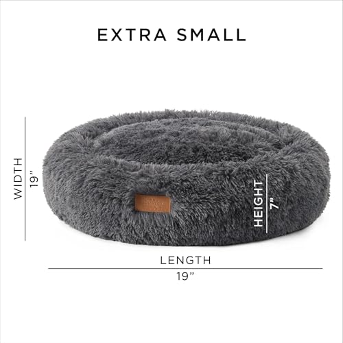 Town & Country Luxe CuddleTown Fuzzy Solid Donut Pet Bed, Soft, Cozy & Calming, Non-Slip Bottom, 100% Machine Washable, Dark Grey, XS 19"x19"x7" Round - color: Dark Grey, size: Extra Small 19"x19"x7" Round