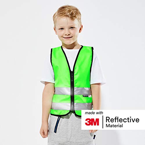 Salzmann Children's High Visibility Vest | Kids Safety Vest | Ages 1-18 | Made with 3M Reflective Material | Durable Zipper Fastening | Yellow, Orange, Pink, Green - color: Green, size: XX-Small