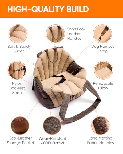 Owleys Dog Travel Bag | Cat Carrier | Small Pet Taxi | Lightweight Soft-Sided Tote, Car-Seat Compatible, Washable, 6–20 lb | Vegan Materials | Brown