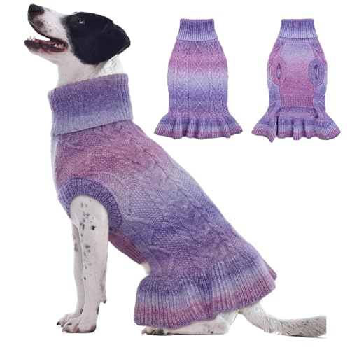 QBLEEV Dog Sweater Dress & Pullover for Girls - Christmas & Holiday, Warm, Winter & Fall Sweaters - XL (Female) - color: Gradient Purple, size: X-Large