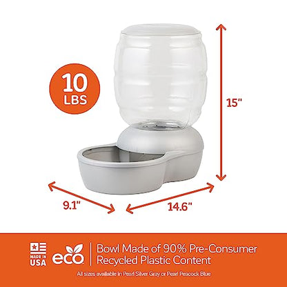 Petmate Replendish Pearl White 10 lb Dog Cat Feeder,Grey, Made in USA - color: Pearl Silver Grey, size: 10 LB