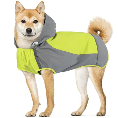 IECOii Large Dog Raincoat Waterproof,Hooded Rain Jacket Keep Dog Dry in Wet Weather,Reflective Rain Poncho Clothes with Convenient Leash Hole/Adjustable Magic Sticker/Easy On and Off/,Green,Large - color: Green, size: Large