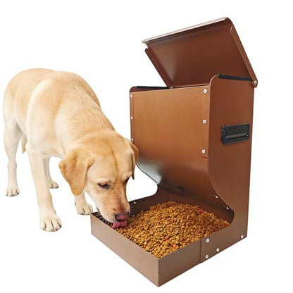 Large Gravity Dog Feeder 15lbs, Heavy Duty Metal Automatic Pet Food Dispenser, Rust-Proof Outdoor Dog Bowl with Secure Lid for Large Dogs & Cats