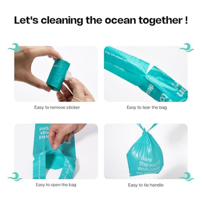 Deo Doo Dog Poop Bags with Handles 144 Counts, Ocean-Recycled, Unscented | 100% Ocean-Waste Materials, Extra thick and Leak Proof, Easy-Tie & Tear-Resistant Design for Dog Walks Cleanups - color: Ocean Blue-100% PCR from Ocean