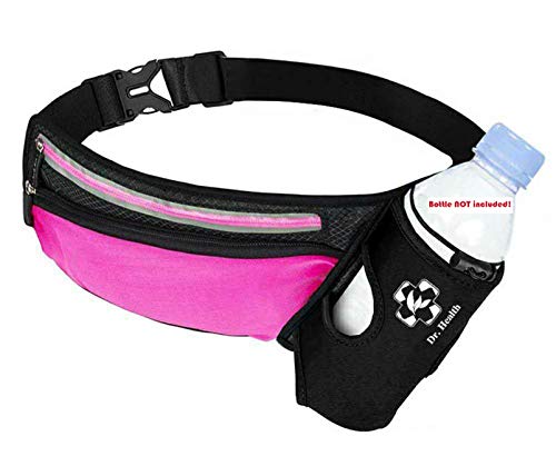 Running Belt Sport Waist Pack with Water Bottle Holder Hydration Belt Fanny Pack Reflective Stripes Cellphone Storage Earphone hole for Dog walker Hiking Travel (BLACK/PINK) - color: BLACK/PINK