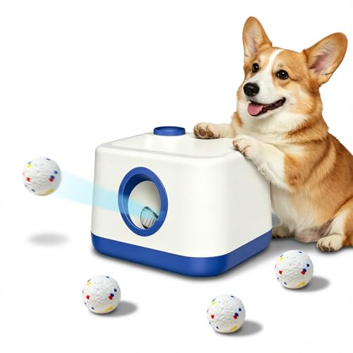Automatic Dog Ball Launcher with 3 ETPU Balls, Upgrade Auto/Manual Ball Thrower for Dogs, Adjustable Distance 20-45ft, USB Rechargeable, Interactive Dog Toy for Indoor/Outdoor Play - color: blue
