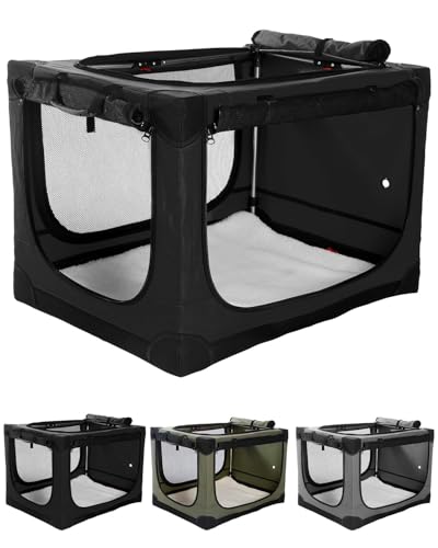 Veraste 30" L x 21" W x 21" H Collapsible Travel Dog Crate, Portable Soft Dog Kennel for Medium Dogs up to 45 lbs, 4-Door Foldable Travel Crate with Durable Mesh & Storage Bag, Black - color: Black, size: 30.0"L x 21.0"W x 21.0"H