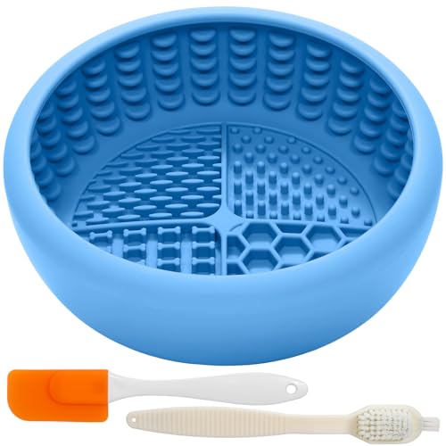 Dog Lick Bowl for Large Dogs, Lick Mat, Slow Feeder Lick Bowl with Brush and Scraper,Strong Suction, Freeze Licking Bowl for Anxiety Relief, Enrichment & Distraction, Dishwasher Safe 7.6 * 3.5 inch - color: Light Blue