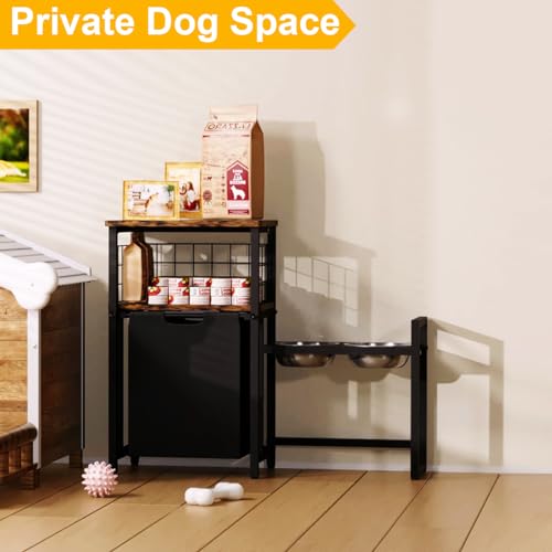 30.6Long x 26.2 High Elevated Dog Bowl Stand with Pet Food Storage Organizer, Adjustable Raised Feeding Station with Toy Basket for Large Medium Small Dogs and Cats, Black - color: Black