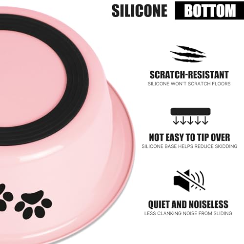 Stainless Steel Dog Bowls, Nonslip Rubber Bottom No Spill Proof Skid Metal Insulated Dog Bowls for Large Medium Small Breed Dogs (Pink, 6.6 Cups/53 OZ) - color: Pink, size: 6.6 Cups/53 OZ