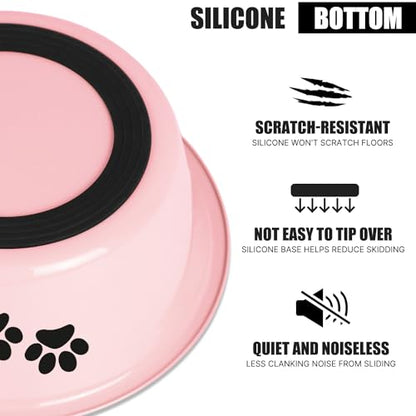 Stainless Steel Dog Bowls, Nonslip Rubber Bottom No Spill Proof Skid Metal Insulated Dog Bowls for Large Medium Small Breed Dogs (Pink, 6.6 Cups/53 OZ) - color: Pink, size: 6.6 Cups/53 OZ