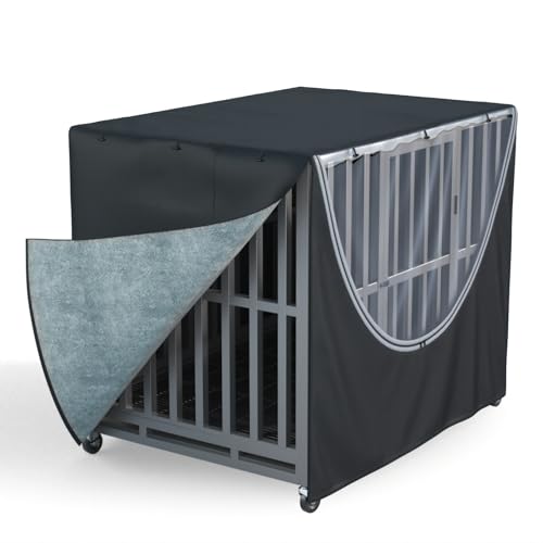 Dog Crate Cover 48 Inch - Heavy-Duty 900D Oxford Waterproof Dog Kennel Cover with Fleece Lining, Zipper, and Clear Window (Black, Fits 48.5“ L x 31.5” W x 36.5" H Crates) - color: Black（with fleece lining）, size: 48.5"L x 31.5"W x 36.5"H