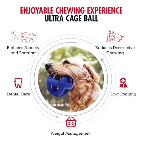 SuperChewer Tough Dog Cage Ball Toy | Lifetime Replacement | Strong Natural Rubber | Great Dog Fetch Toy | Chew Toys for Dogs | Ultra Durable Chew Toys fsor Aggressive Chewers | For Large Breeds - size: Large - 4 Inch / 8.5 oz