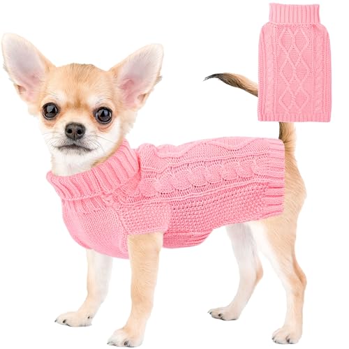 Dog Sweaters for Small Dogs Winter Dog Clothes Turtleneck Puppy Sweater Warm Pet Clothes Knitted Solid Cat Sweater Dogie Outfit XS~L(Light Pink,XS) - color: Light Pink, size: X-Small