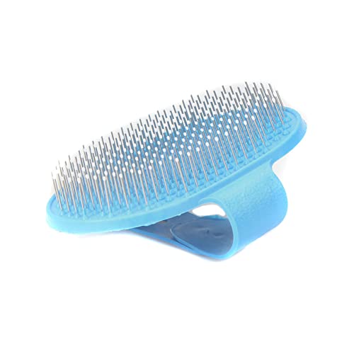 Emours Dog Grooming Brush, Pet Shampoo Bath Brush Soothing Massage Rubber Comb with Adjustable Ring Handle for Long Short Haired Dogs and Cats - color: Blue