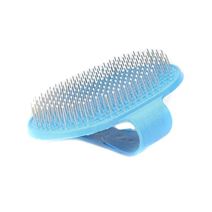 Emours Dog Grooming Brush, Pet Shampoo Bath Brush Soothing Massage Rubber Comb with Adjustable Ring Handle for Long Short Haired Dogs and Cats - color: Blue