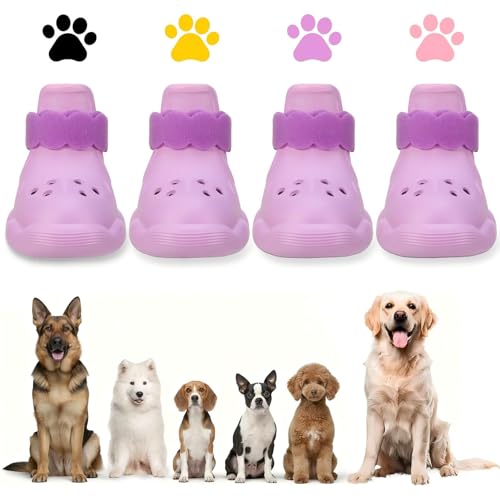 Dog Shoes for Hot Pavement and Snow - Waterproof, Non-Slip, Breathable Booties with Adjustable Straps for Small Medium, and Large Dogs (Purple, M) - color: Purple, size: M