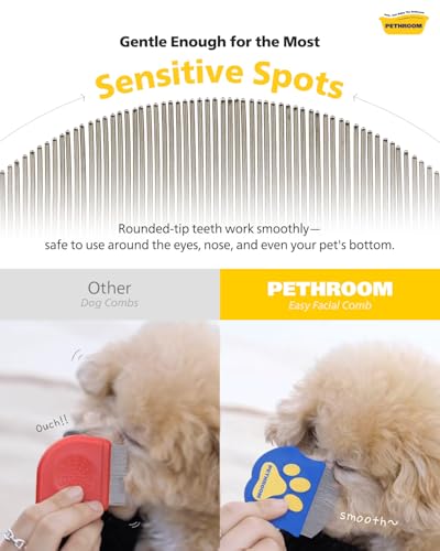 PETHROOM Professional Eye Comb for Pets | Stainless Steel Tear Stain Remover for Cats & Dogs | Gentle Round-Head Grooming Tool | Compact & Portable for Eye Gunk Removal (Pack of 2) - size: One Size (Pack of 2)
