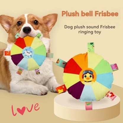 Stuffed Colorful Plush Flying Disc Dog Toy Soft Squeaky Aggressive Chewer Puppy Teething Chew Toy for Small Big Large Dogs (Shark)