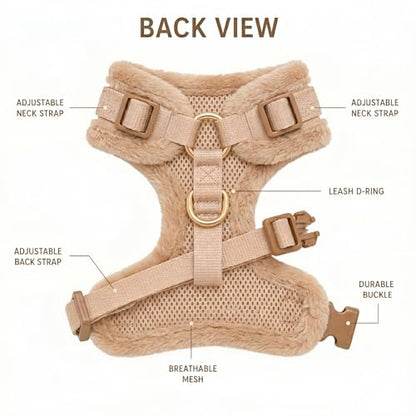 Premium No-Pull Dog Harness Soft Neoprene & Breathable Mesh Vest with Front & Back Clip D-Rings Adjustable Lightweight Walking Harness for Puppies, Small & Medium Dogs (Beige Fur Trim, M) - color: Beige Fur Trim, size: M: Neck=15.4-20.1''/Chest=18.1-24.4'