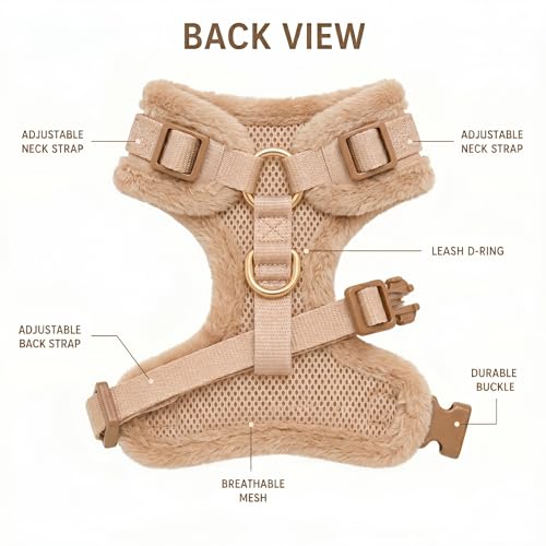Premium No-Pull Dog Harness Soft Neoprene & Breathable Mesh Vest with Front & Back Clip D-Rings Adjustable Lightweight Walking Harness for Puppies, Small & Medium Dogs (Beige Fur Trim, S) - color: Beige Fur Trim, size: S: Neck=13.8-17.3''/Chest=16.1-21.3'