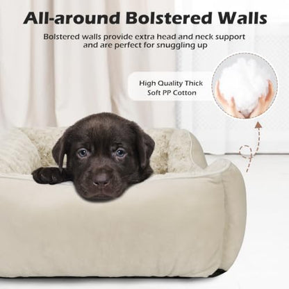 INVENHO Large Dog Bed Rectangle Washable Orthopedic Soft Calming Sleeping Durable Pet Cuddler with Anti-Slip Bottom - color: Cream, size: L(30"x 24"x 9")