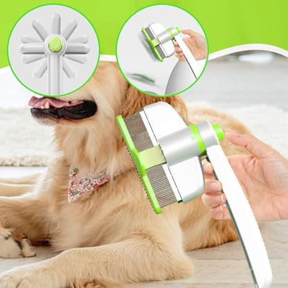 Pets Grooming Comb - Dog Hair Comb | Rotation Design Pet Grommer Comb with Release Button | Detangling Cat Comb | Dematting Comb | Cat Comb for Pets Removing Loose Hair for Shedding and Detangling - color: Green