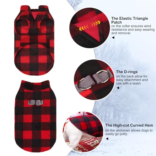 BEAUTYZOO Small Dog Sweater Fleece Vest Winter Jacket, D-Ring Leash Attachment for XS S Puppy Medium Sized Breeds Dogs, Cold Weather Dog Clothes Windproof Keep Warm, Christmas Red Plaid S - color: RED BUFFALO PLAID, size: Small