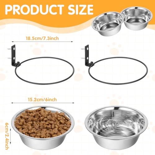 2 Pcs Wall Mounted Dog Bowl, Wall Mounted Pet Feeding Bowls, Elevated Pets Bowls, Adjustable Heights Hanging Stainless Steel Dog Food and Water Bowl with Foldable Stand Holder