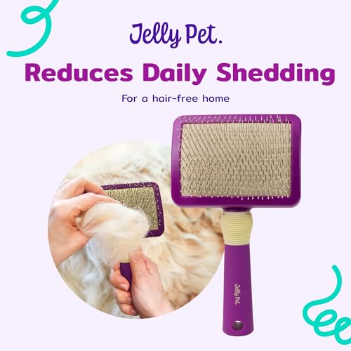 JELLY PET Pivoting Slicker Brush, Brush Head Moves, Soft Pin Slicker, Protects Skin, Prevents Irritation, Effortless Brushing of Shedding Dogs, Detangles and Desheds
