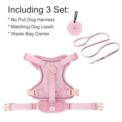 Petmolico No Pull Cute Dog Harness for Small Dogs, with Two Leash Clips and Soft Handle, Reflective Easy Walk Dog Harness- Light Pink,Small - color: Light Pink, size: Small