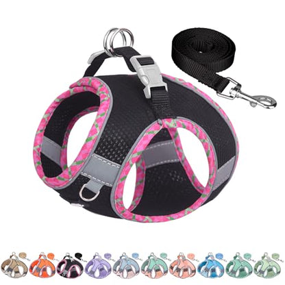 AIITLE Teacup Puppy Harness with Leash - Adjustable Soft Vest with Magic Tape & Reflective Safety Strips, Easy-Put-On for Poodles, Pomeranians - Gym, Hiking, Travel (Black, S) - color: Black, size: S(Chest: 13.5 - 15")