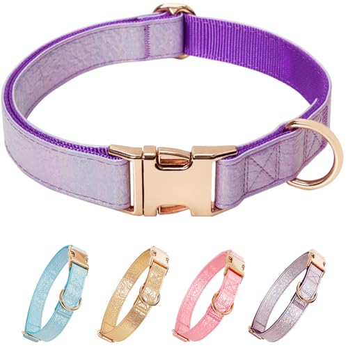 Glare Purple Dog Collar Leather and Nylon Double Layer Thickened Design Adjustable Durable Heavy Duty Dog Collars with Quick Release Metal Buckle for Small Medium Large Dogs M,Neck 12.6-19.3" - color: Purple, size: M-(neck adjustable 12.6-19.3" width 0.98