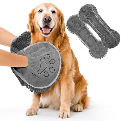 Doggy Dryer, Quick Dry Dog Towel, Microfiber Super Absorbent Dog Bath Towels for Drying Dogs Large & Small, Pet Towel with Hand Pockets, Soft & Durable Puppy Towel, Machine Washable-Grey 32"x14"