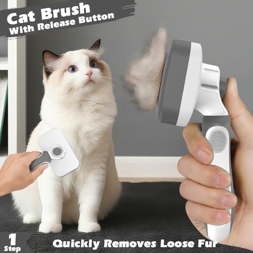 3PCS Cat Grooming Supplies, Cat Brush & Nail Clipper/Trimmer & Flea Comb for Shedding Indoor Cats Essentials Stuff Accessories (Grey) - color: Grey