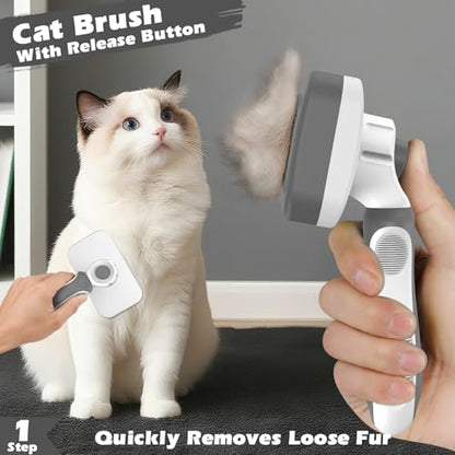 3PCS Cat Grooming Supplies, Cat Brush & Nail Clipper/Trimmer & Flea Comb for Shedding Indoor Cats Essentials Stuff Accessories (Grey) - color: Grey