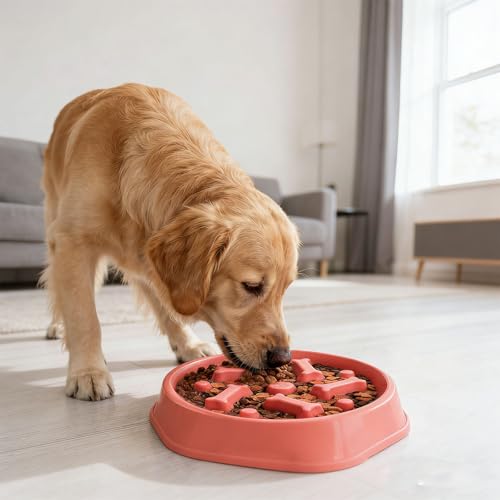 Slow Feeder Dog Bowls Anti Gulping Reduces Gastric Burden Prevents Bloat and Digestive Issues Safe Durable Material Easy to Clean Puppy Slow Feeder Bowl for Healthy Eating Excess Energy Management - color: Pink