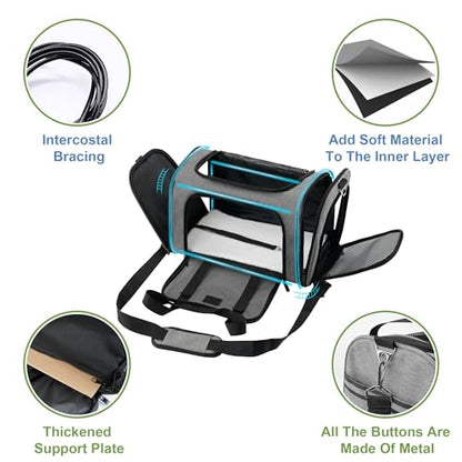 Soundy Large Cat Carrier Dog Carrier Under 25 Lbs,Collapsible Ventilated Portable Pet Bag with Soft Sided Breathable Mesh for Long Car Trips Maxi Load 2 Kittens or Small, Medium Dog (Large Grey) - color: Grey