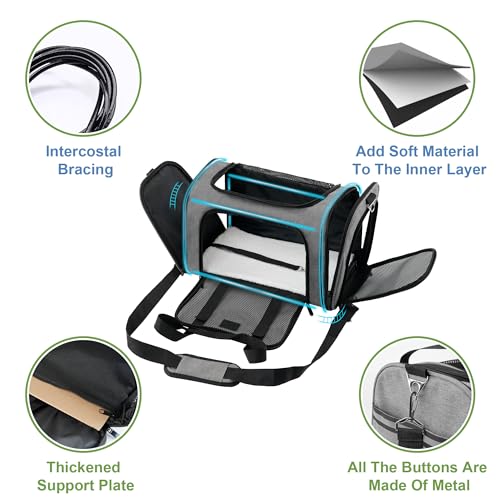 Soundy Large Cat Carrier Dog Carrier Under 25 Lbs,Collapsible Ventilated Portable Pet Bag with Soft Sided Breathable Mesh for Long Car Trips Maxi Load 2 Kittens or Small, Medium Dog (Large Grey) - color: Grey