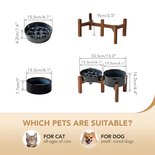 Havniva 0.9 Cup Elevated Slow Feeder Dog Bowls, 6.1” Dog Slow Feeding Bowls + 6.1” Ceramic Dog Water Bowls Set with Acacia Wood Stand, Dog Food Bowls Puzzle Feeder for Small Dogs Non-Slip Anti-choking - color: 2 x Starry Sky + Stand - C, size: S- 6.1inch