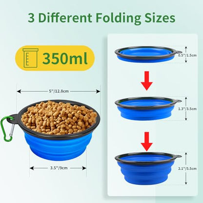 Foldable Dog Travel Bowls with Clasp for Traveling Hiking Walking Collapsible Dog Bowls Expandable Silicone Food Water Travel Bowl for Small Medium Dog Cat