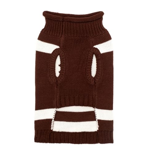 THE WORTHY DOG Touchdown Sleeveless Dog Sweater – Warm Pullover Dog Clothes with Leash Opening, Acrylic Double Knit & High-Cut Belly - Brown, Small - color: Touchdown - Brown, size: Small