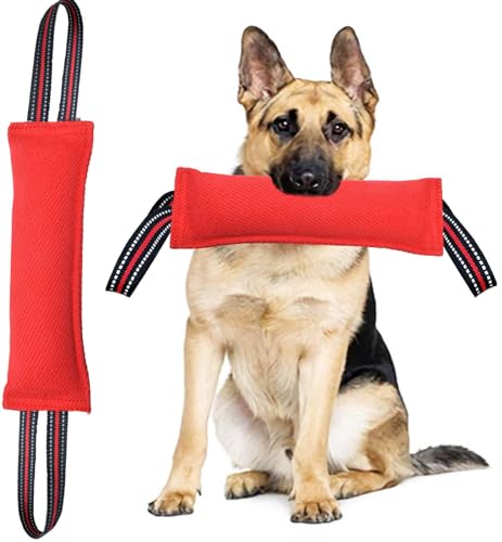 Clysoru Tug Toy for Dogs Tug of War Dog Toy with 2 Strong Red Band Handles Lasting Training Equipment Puppy to Large Dogs Interactive Toy Best for Tug of War Pull Indestructible Rope Toys (Vermeil) - color: vermeil